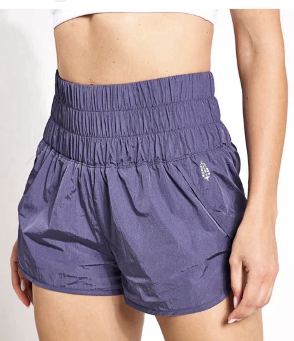 FP Movement The Way Home Shorts Medium M High Waist Smocked Running Purple Gray